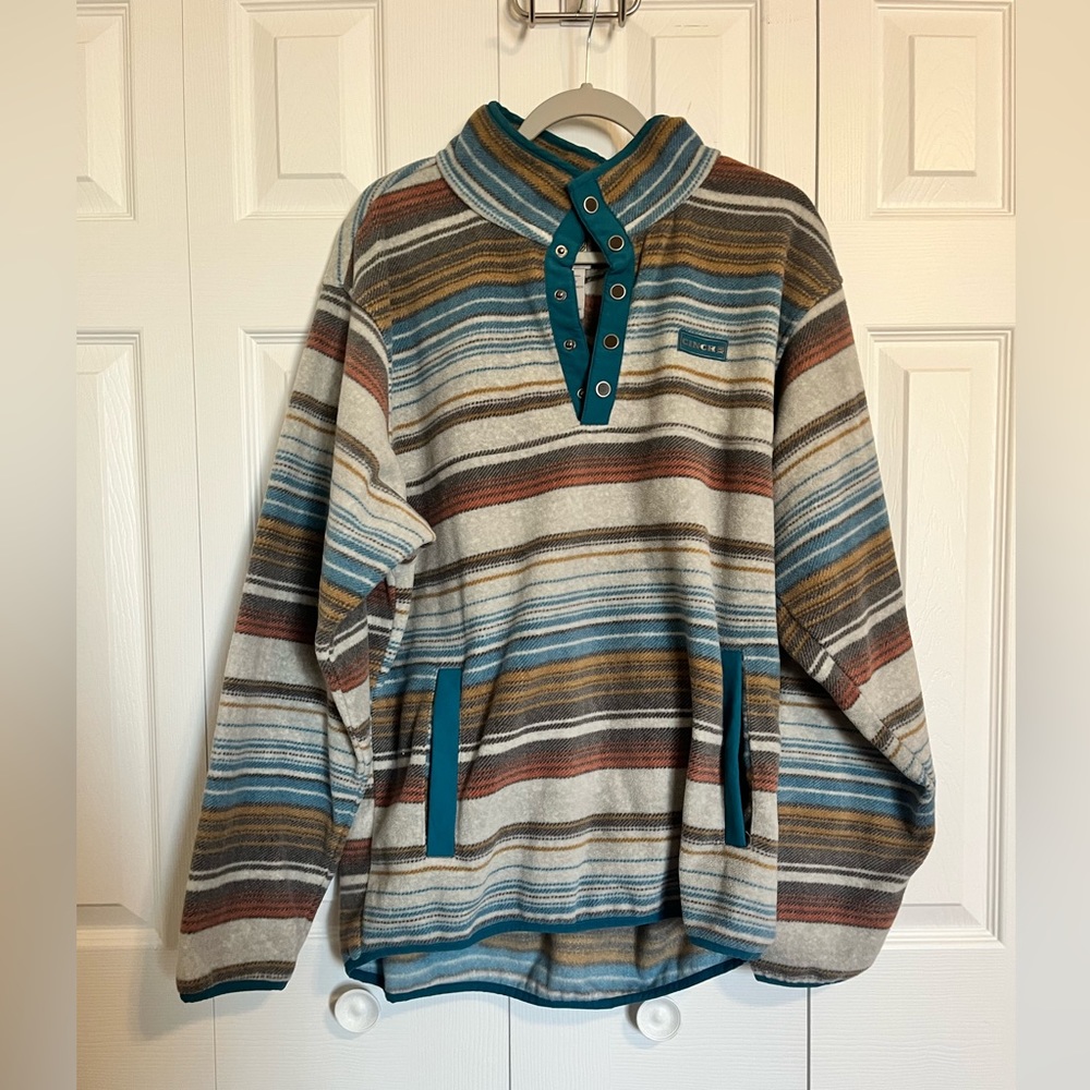 Striped Cinch fleece pullover